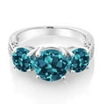 thumbnail image 3 of Gem Stone King 4.70 Cttw Round London Blue Topaz 3-Stone Ring for Women | 925 Sterling Silver | Gemstone Birthstone | Round 8MM and 6MM (Size 6), 3 of 5