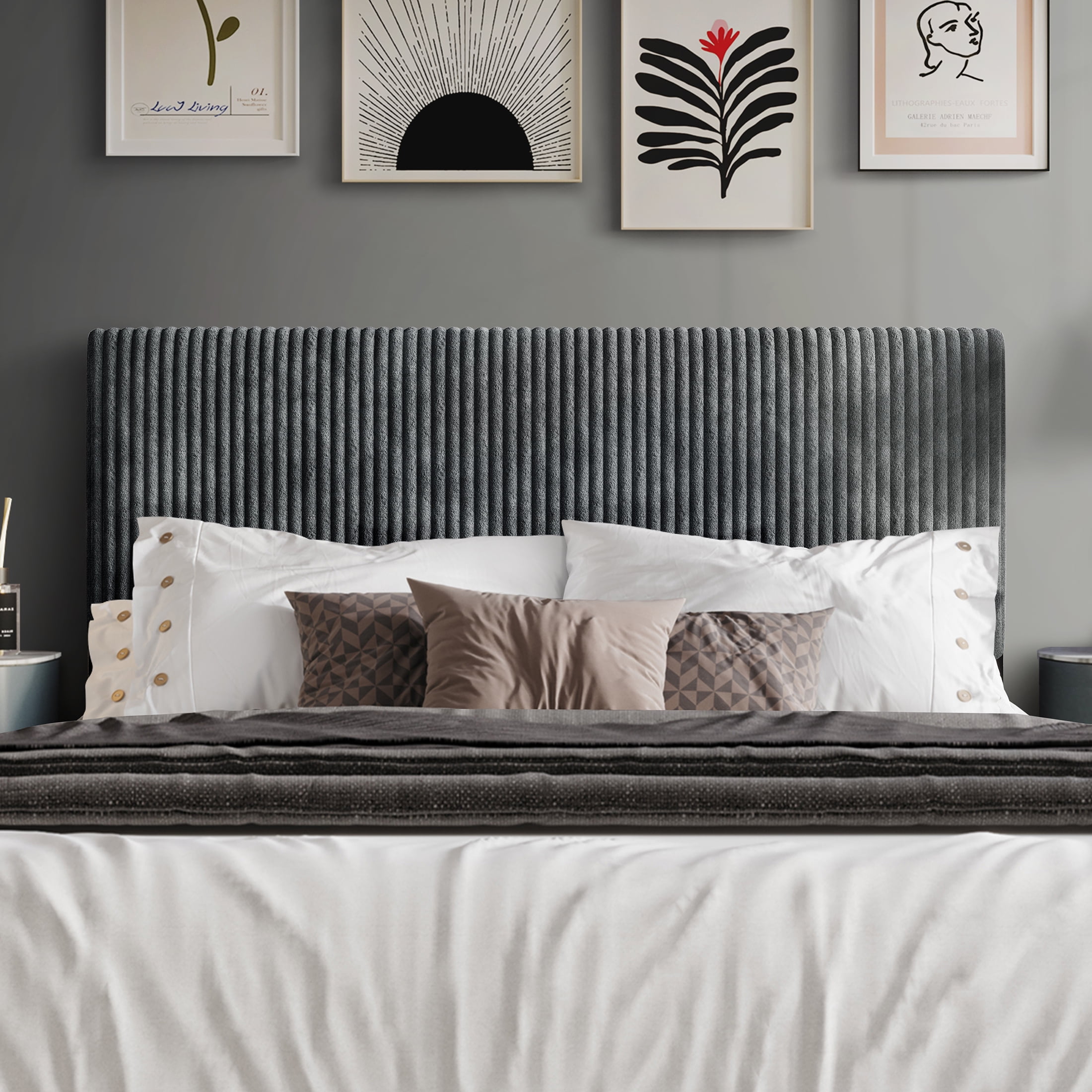 Castle Place Cozy Corduroy Velvet Upholstered King Headboard, Grey