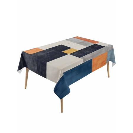 Abstract Stitching Table Cloth 54x108 Inch Rectangle Blue White Yellow Stripe Art Waterproof Tablecloth Washable Table Cover for Party Picnic Dinner Decor