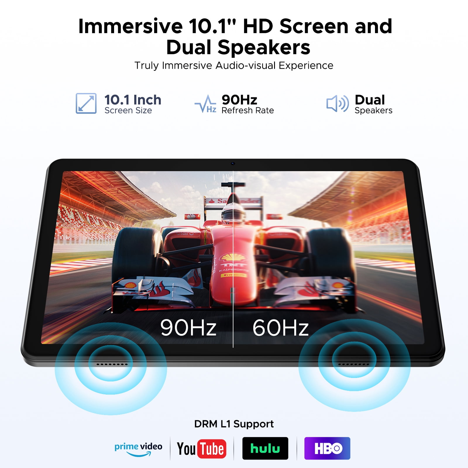 POCKAM P10 10.1 inch Tablet, 48GB RAM+128GB ROM, Android 16 Tablet with Gemini AI, 7000mAh, Unisoc T310 Quad-Core, 90Hz, 8MP+5MP, Dual Speakers, Headphone, Tablet with Keyboard, Pen, Case