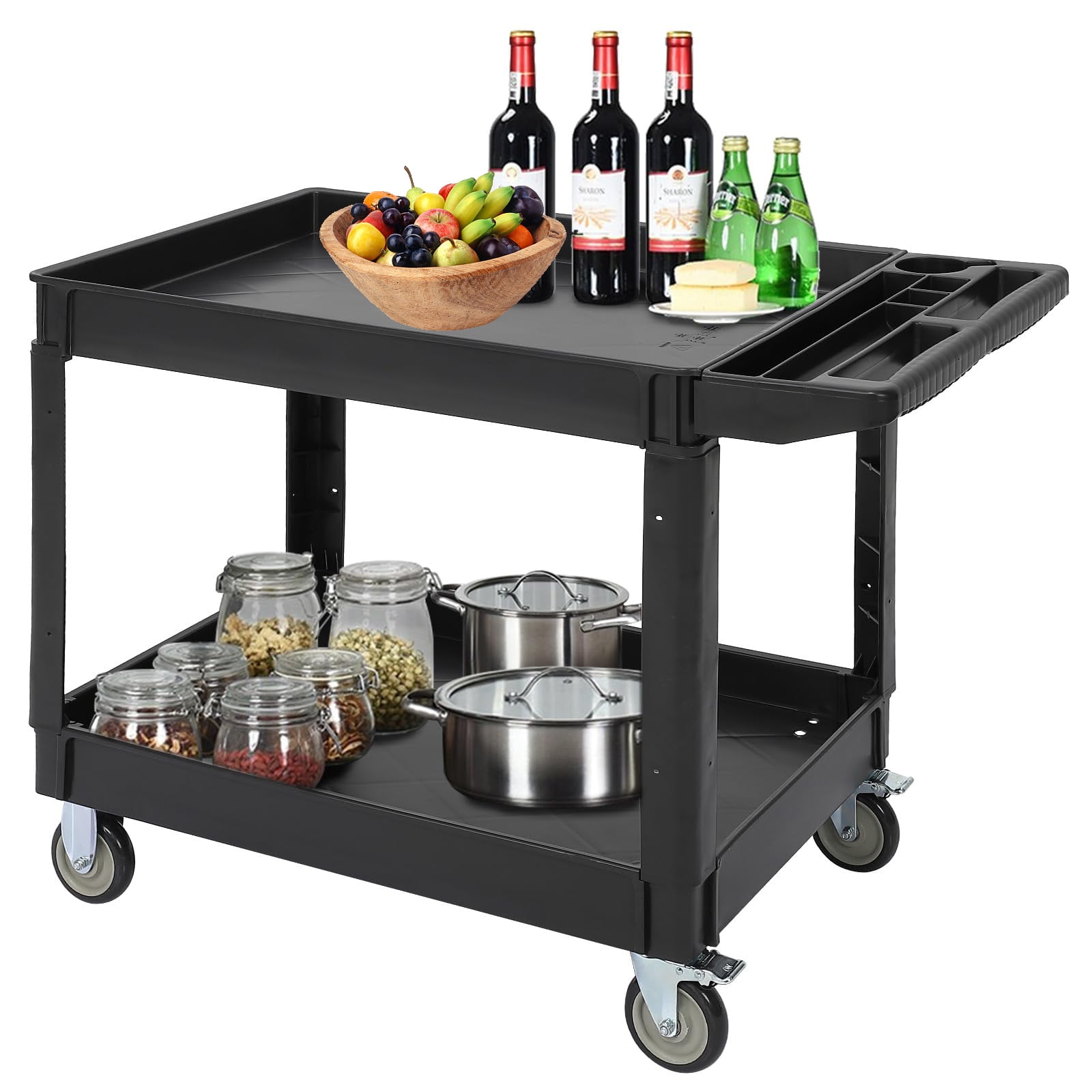 Utility Cart with wheels,Service Cart for Food,Medical,2 Tier Heavy