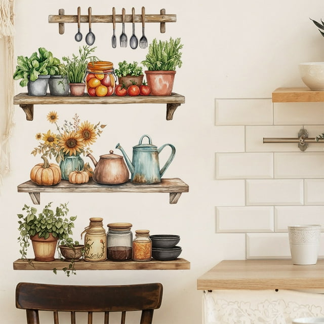 Adhesivos de pared para cocina, plantas, hierbas y utensilios de PVC, 40 x 60 cm