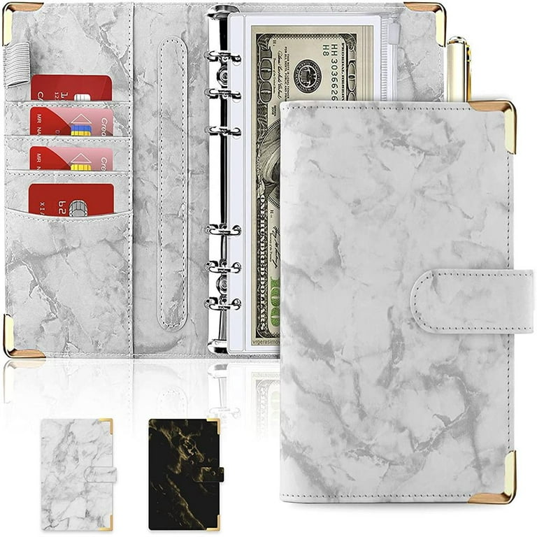 Marble Black Faux Leather A6 Budget Planner Binder With Zipper