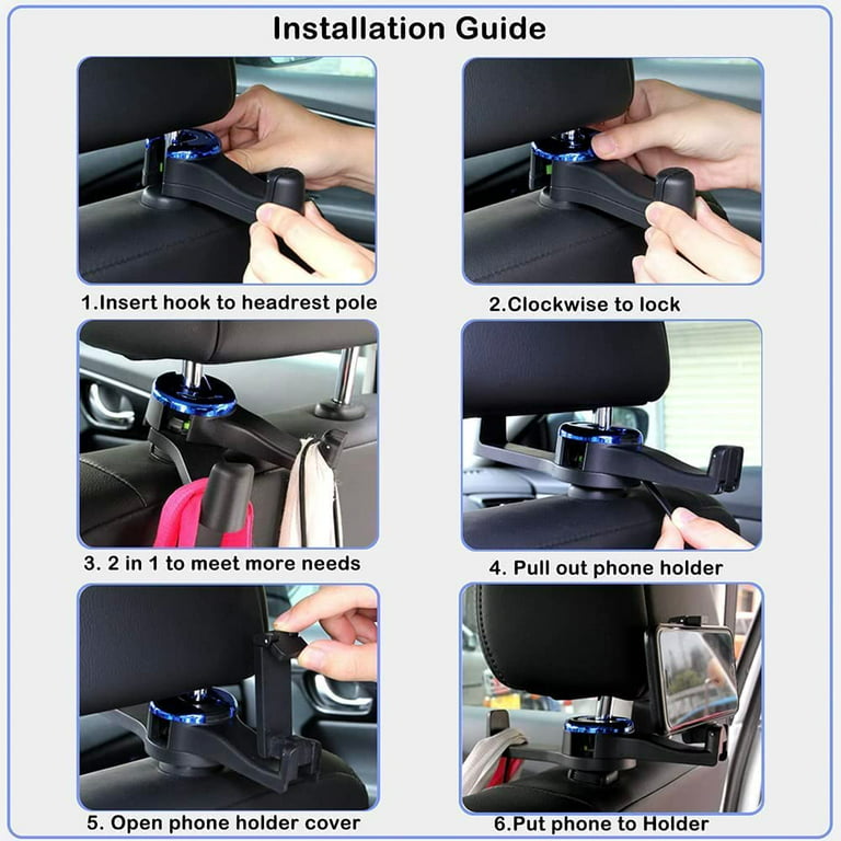 2 In 1 Car Headrest Hidden Hook, 2pcs 2 In 1 Car Seat Headrest  Hook,360rotation Headrest Hooks Purse Holder For Car, Bag
