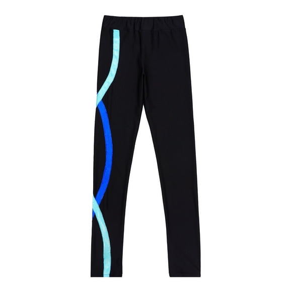 Moggemol Kids Girls Stretch Colorful Striped Sports Leggings Trousers Gymnastics Athletic Workout Compression Pants Tights Black&Blue 12