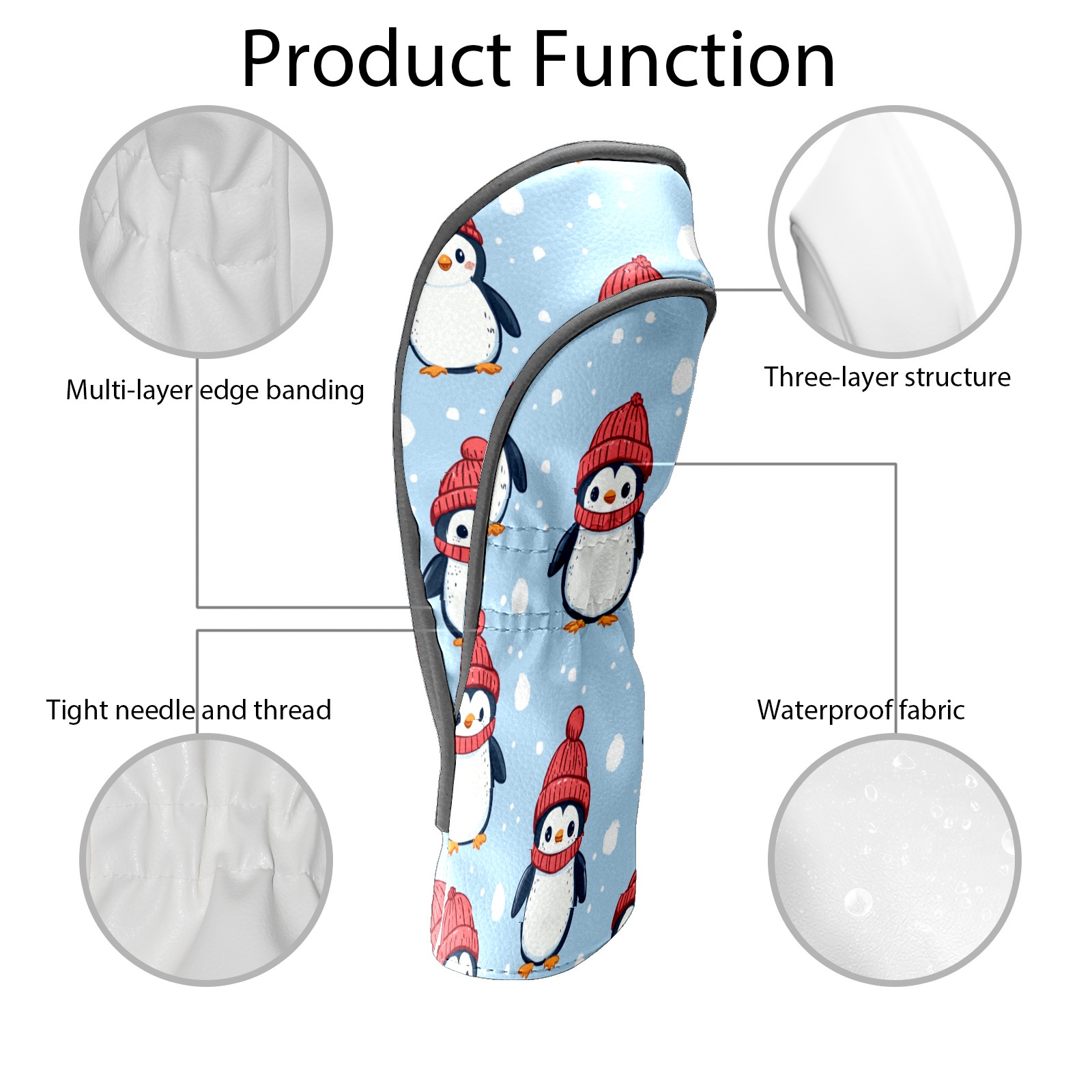 Golf Club Covers PU Leather Waterproof Head Covers for Fairway Woods Hybrids Cartoon Penguin