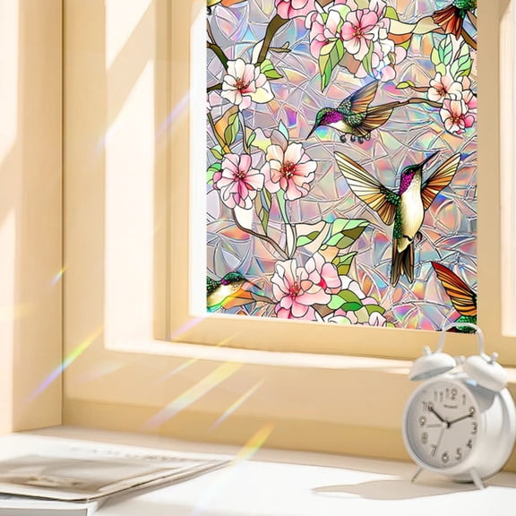 Window Privacy Film Home Room Bathroom Spring Decor One Way Privacy Window Clings Decals Tint Door Cover Rainbow Renter Friendly Stickers Static Cling Stained Glass Windows,17.7"x39.4"