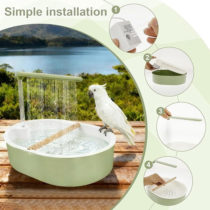 XQWJWLA Bird Bath, Automatic Parakeet Bath with Pump, Parrot Shower Fountain Indoor Bathtub with Running Water, Parrot Bath Tub Faucet for Pet Birds, Cockatiel, Conure, Budgie, Lovebird(#A)