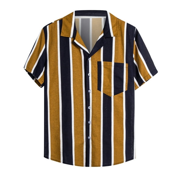 jovati Denim Shirt Men Men Casual Buttons Beach Non-positioning Striped Print Turndown Short Sleeve Shirt Blouse