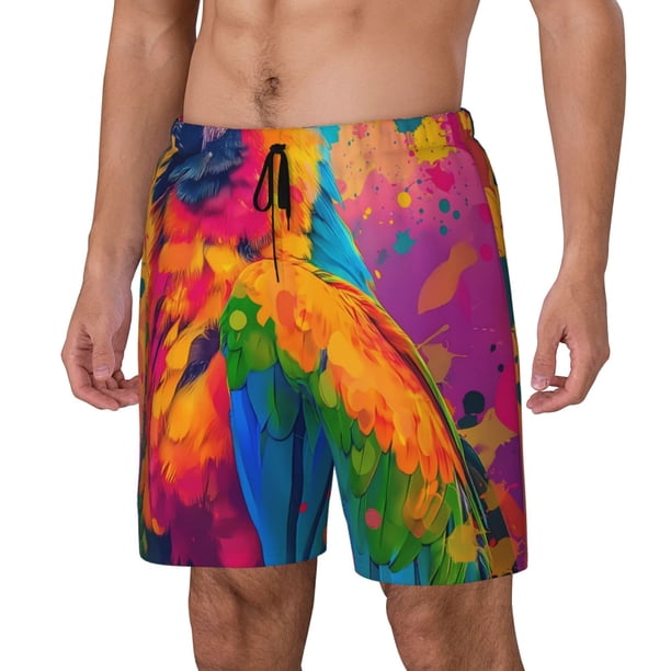 Balery Colorful Parrot Jungle Dream A Bañador para hombre, shorts de playa de secado rápido con entrepierna y forro de compresión-Large