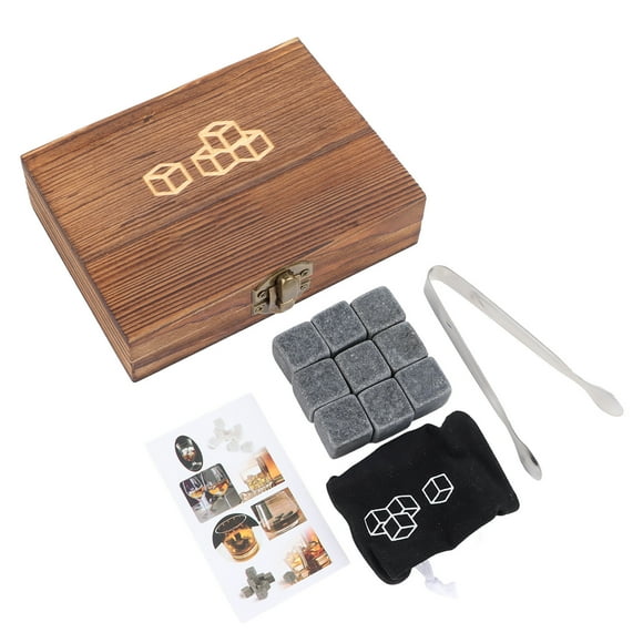 Delaman Pierre à Whisky, Roches De Refroidissement Portatives Multifonctionnelles Noires avec Boîte De Rangement pour Pincettes pour Cadeau à Boire