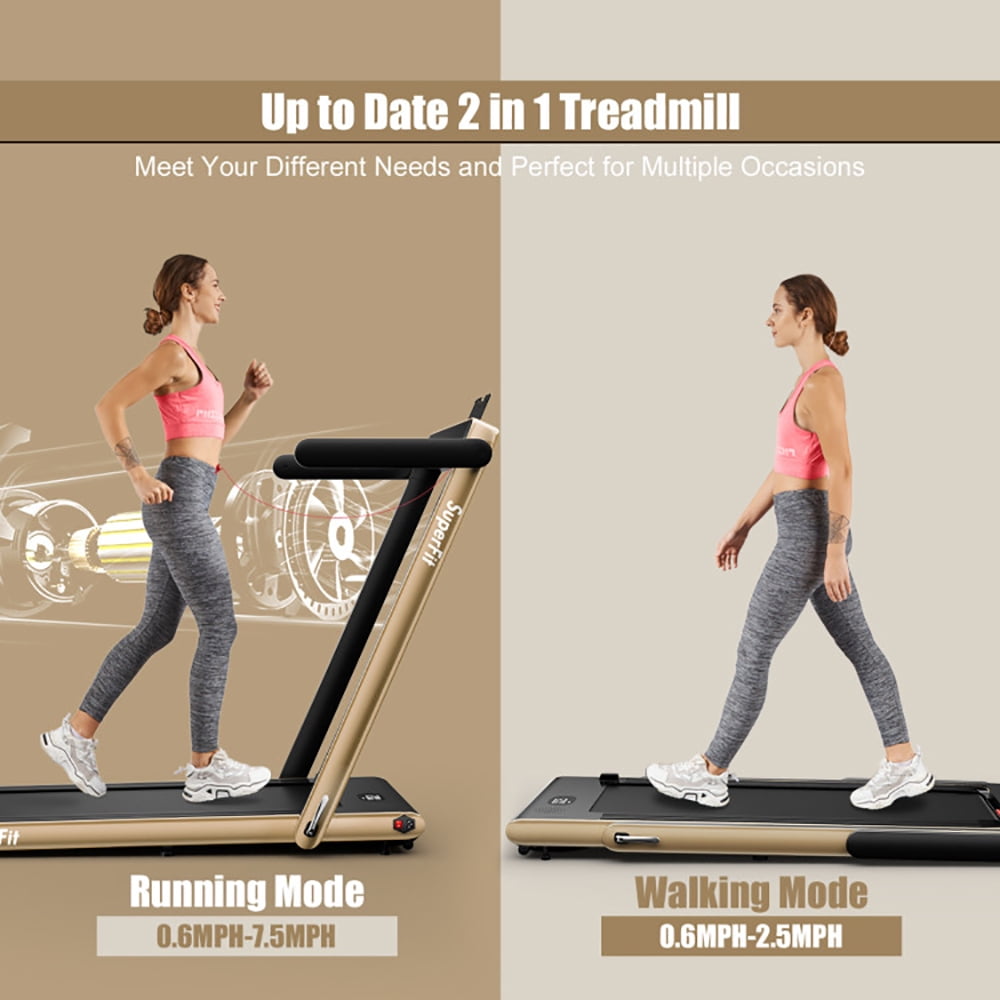 Spaco 2.25HP 2 in 1 Folding Treadmill with APP Speaker Remote Control-Yellow, Home Fitness Equipment for Walking & Running , Cardio Exercise Machine