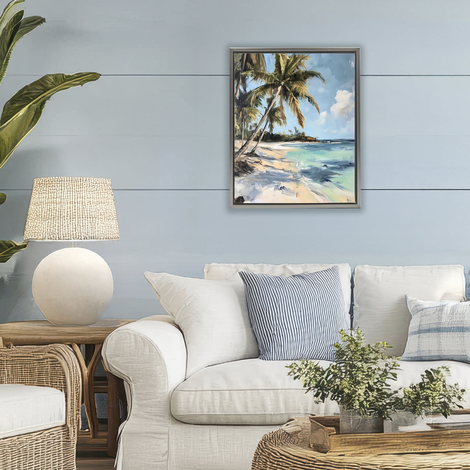 Stupell Industries Tropical Coastline Palm Frond Shadows Gray Framed Floater Canvas Wall Art, design by Franklyn Gregory