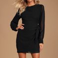 thumbnail image 2 of Lilgiuy Women's Long Sleeve Bandage Draw Back Round Neck Casual Dress Black Fall Dresses for 2022 Spring Winter, 2 of 5