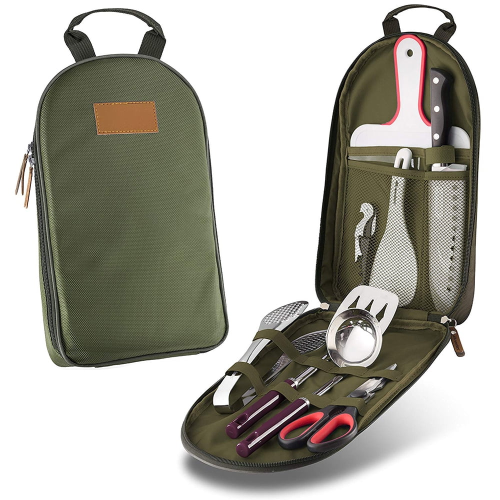 8pcs Camping Kitchen Utensil Organizer Travel Set Portable BBQ Camping