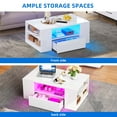 thumbnail image 4 of Dextrus LED Coffee Tables High Glossy Center Table with 2 Sliding Drawers and Open Side Shelf, White, 4 of 9
