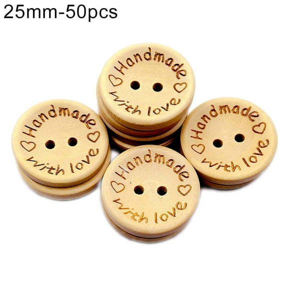Papaba Wooden Buttons,50Pcs Handmade Love Letters Carved Buttons DIY Craft Clothes Sewing Accessory