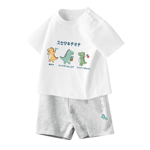 MIASHUI Ensemble d'Été Deux Pièces T-Shirts Graphiques à Manches Courtes et Shorts, Blanc, 12-24 Mois