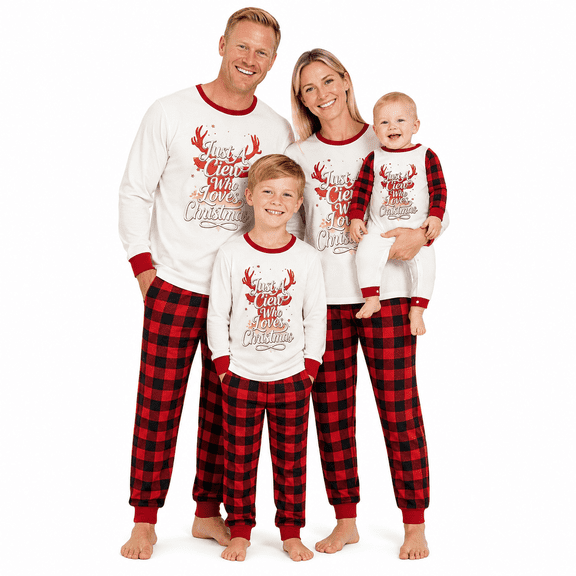 AceBaby Christmas Family Matching Pajamas Reindeer Letter Print Holiday Loungewear Sleepwear PJs