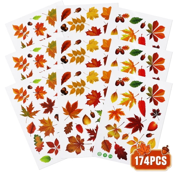 Fall Window Clings, Fall Decorations for Home Maple Leaves Glass Window Stickers Decals for Thanksgiving Harvest Autumn 174 Pcs