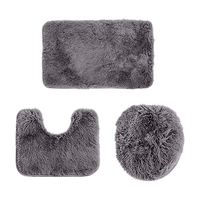 Bathroom Rug Mat Set, 3-Piece Solid Color Soft Absorbent Shower Floor Mat with U-Shaped Contour and Toilet Seat Cover, Machine Washable Non-Slip Bath Rug