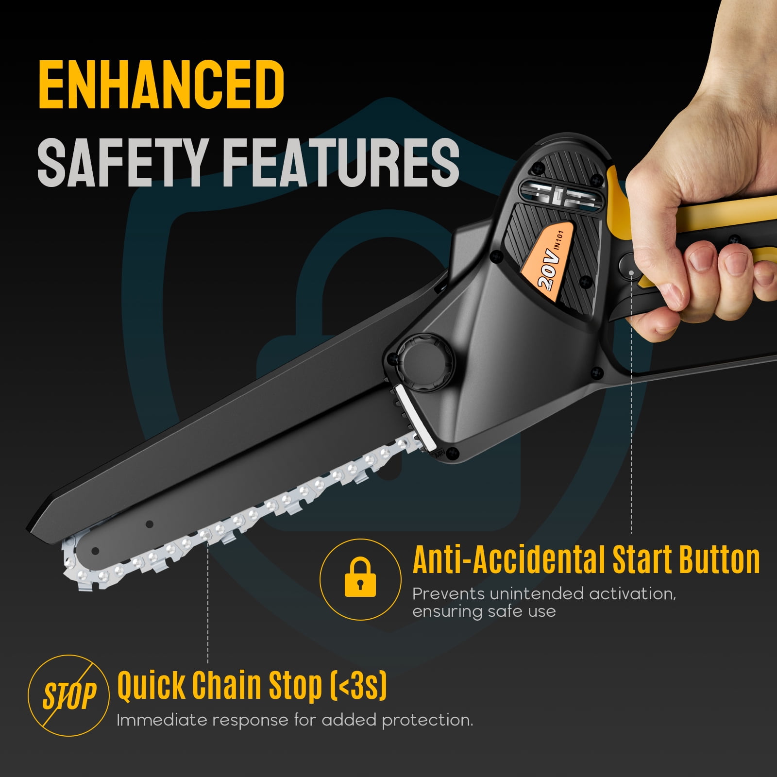SUGIFT Mini Chainsaw Cordless, 8 Inch Electric Chainsaw with Brushless Motor, Portable Chain Saw for Tree Trimming, 20V Battery, Yellow