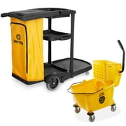 Dryser Commercial Janitorial Cleaning Cart & Mop Bucket with Side Press Wringer, 26 Qt. Yellow