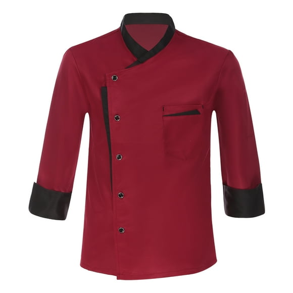 Yeahdor Unisex Chef Jacket Long Sleeve Chef Coat Hotel Restaurant Kitchen Cooking Chef Jacket Coat Burgundy L