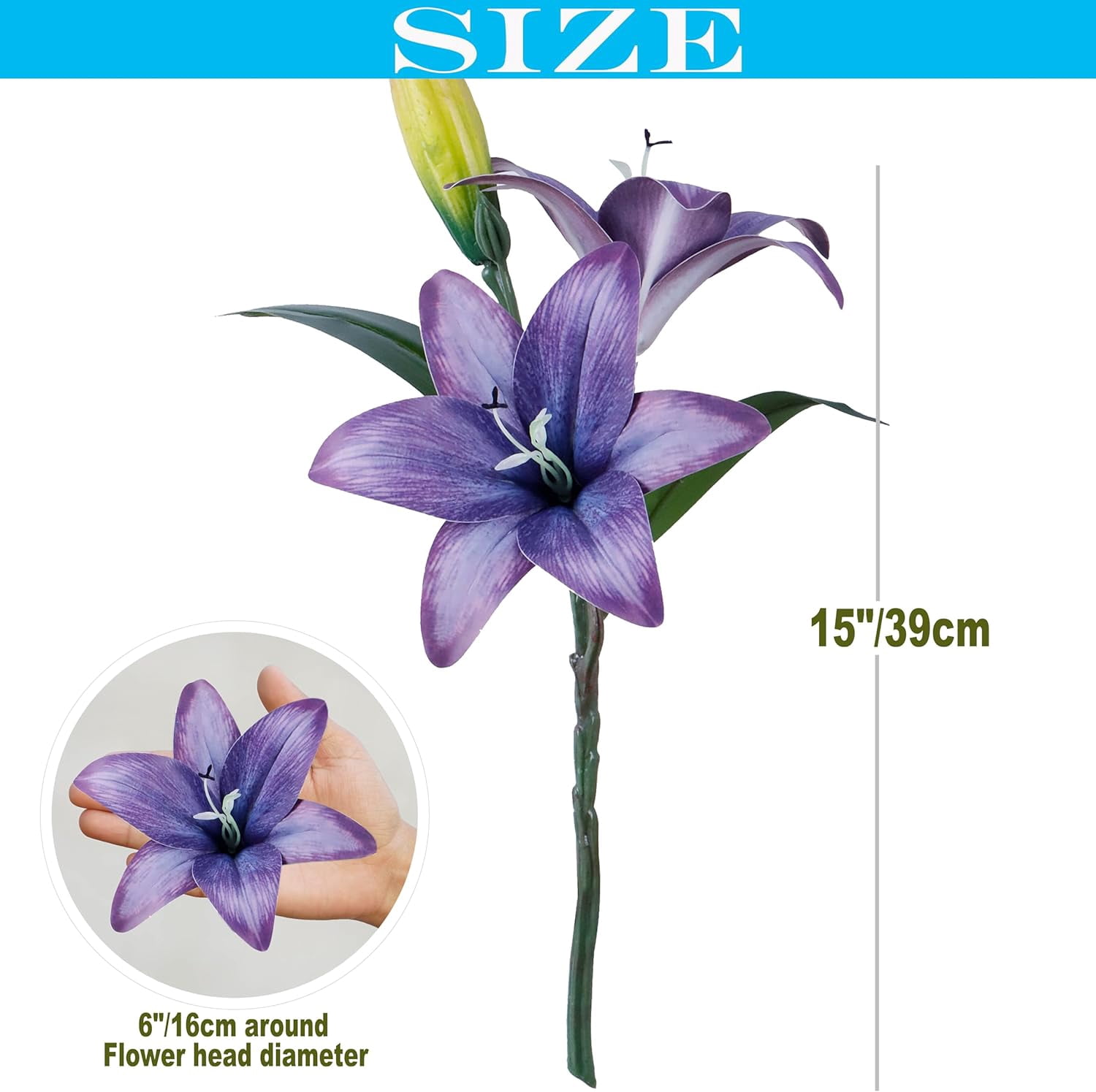 6pcs Tiger Lily Artificial Flowers, 15 Inch Faux Lilies Flower with 2 Blooms and 1 Bud, Latex Real Touch Easter Lily Flowers for Home Décor Centerpiece Wedding Bouquet,Deep Purple