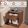 thumbnail image 3 of Nightstand Set of 2, Fluted Wood Nightstand with Charging Station, Bed Side Table Set of 2, Walnut, 3 of 10