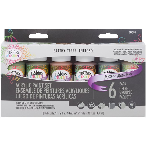Testors Craft Acrylic Paint Set 6/PkgEarthy Matte, Pk 1, Testors