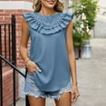 thumbnail image 2 of HAPIMO Women's Chiffon Ruffle Tank Tops Summer Beach Tees Solid Color Ruched Sleeveless Workout Shirts Crew Neck Elegant Casual Tops Trendy for Teen Girls Blue, 2 of 7