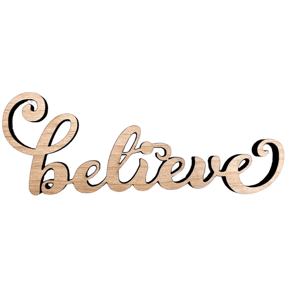 Krafty Supply 1/4" Birch Wood Believe- Script Font | Christmas Crafts | Merry Christmas wood | Christmas wreath | Christmas Door hanger | Wood Letter | Wood Words | Craft Letters | 4"