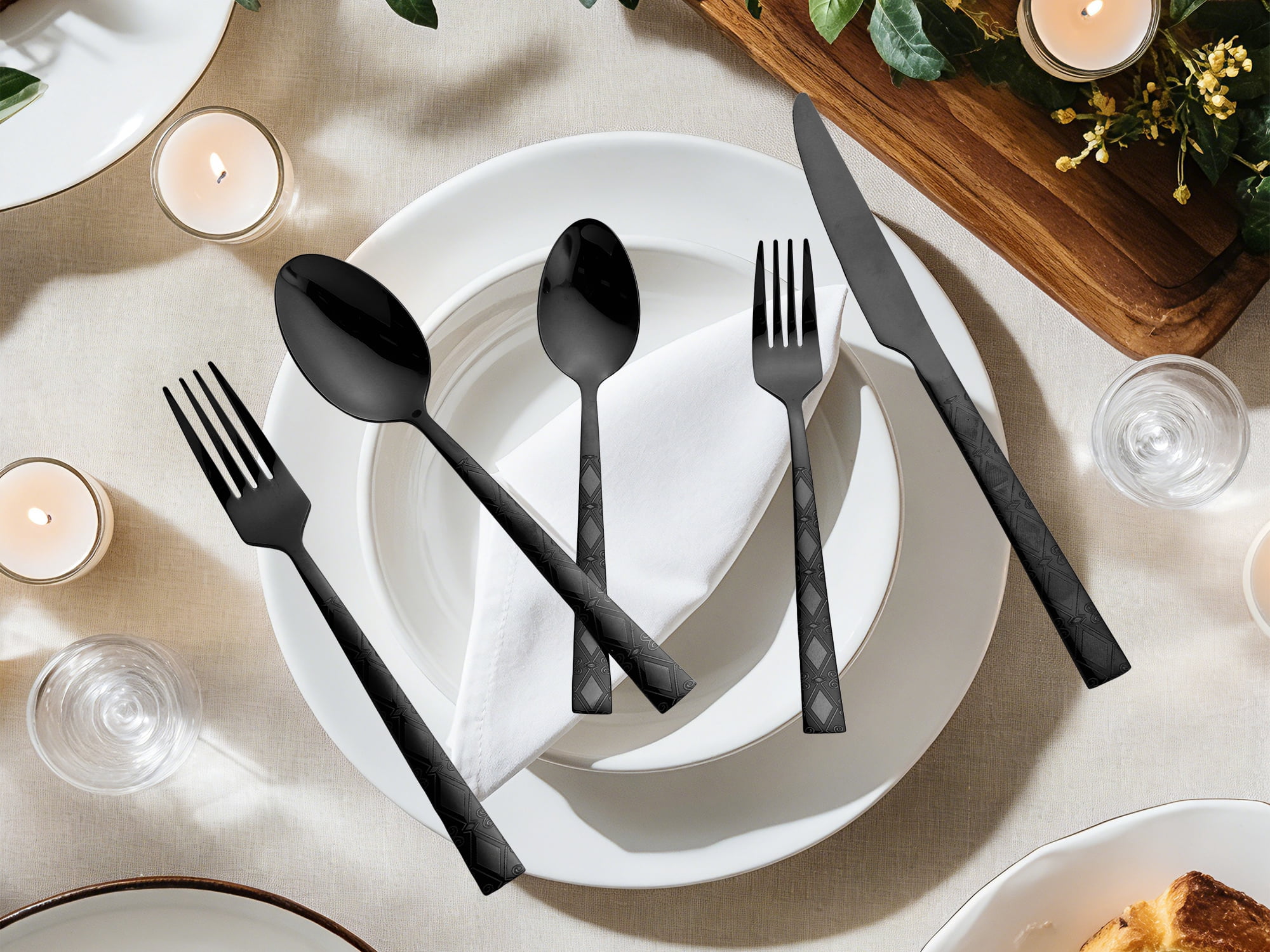 Unique Bargains 20 Piece Stainless Steel Flatware Set for 4 Vintage Cutlery Black