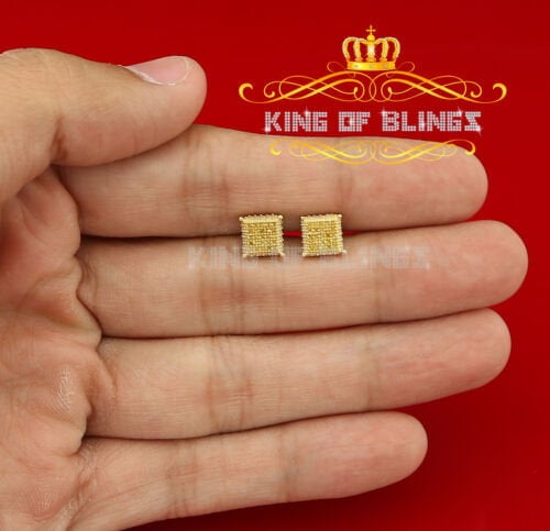 King of Bling's 0.15ct Yellow Diamond 925 Sterling Silver Stud Women's/ Men's Square Earrings