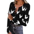 thumbnail image 2 of AUNVITO Women's Stretch Ribbed Knit Top Long Sleeve V-Neck Print Button Front Casual Comfortable, 2 of 9