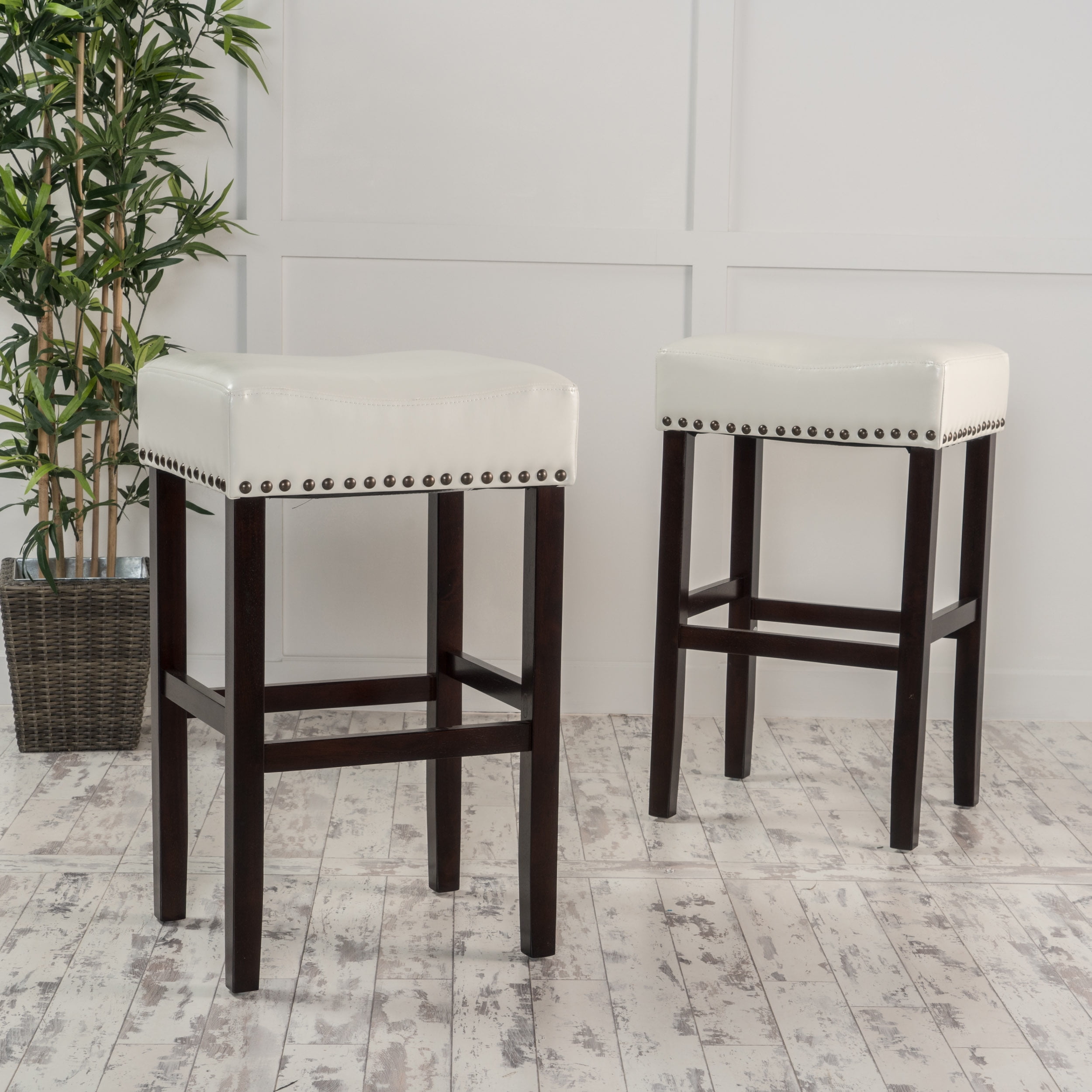 Noble House Lindsey Backless Bonded Leather Bar Stool Set Of 2 Noble House Lindsey Backless Bonded Leather Bar Stool Set Of 2 Ivory Com