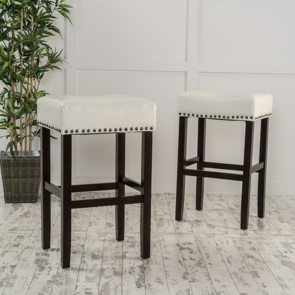 Noble House Lindsey Backless Bonded Leather Bar Stool, Set of 2, Ivory
