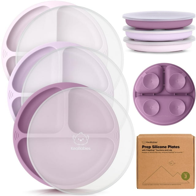 Placas de Succión KeaBabies Borgoña 100% Silicona con Tapa para Bebé