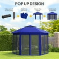 thumbnail image 3 of Outsunny 13' x 13' Pop Up Gazebo Hexagonal Canopy with 6 Zippered Mesh Netting, 2-Tier Roof Event Tent with Steel Frame for Patio Backyard, Dark Blue, 3 of 9