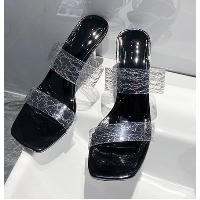 Zapatillas transparentes Sandalias y zapatillas de tacón alto con cabeza cuadrada para mujer Wmkox8yii hfjk2419