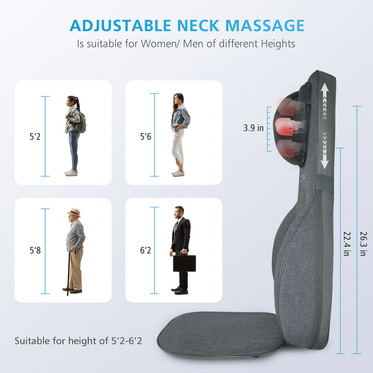  Snailax shiatsu Neck & Back Massager with Heat, Full Back  Kneading Shiatsu or Rolling Massage, Massage Chair pad with Height  Adjustment, Back Massager for Neck and Shoulder : Health & Household
