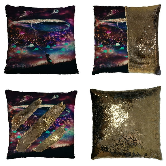 ZKGK Whale in the Sea Reversible Mermaid Sequin Pillow Case 16x16 inches