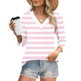 thumbnail image 2 of successthop Womens Oversized Shirts 3/4 Sleeve Tee Baggy V Neck Pullover Tops Loose Stripe Trendy Vacation Clothes Pink, 2 of 9