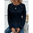 thumbnail image 6 of Eytino Women's Sweater Casual Long Sleeve Pullover Sweater Fall Tops for Women 2025 Lace Raglan Sleeve Button Blouses Lightweight Knit Tops Navy Blue 2XL, 6 of 6