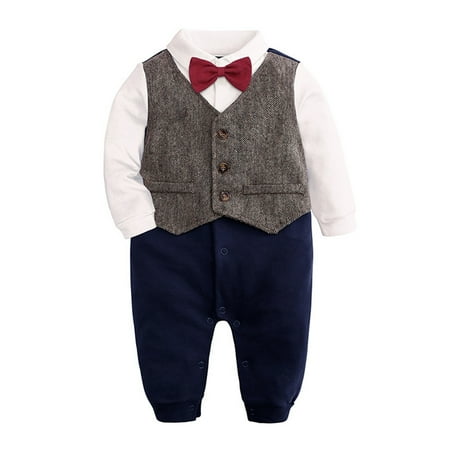 

MIUBAGIAL Baby Boys Cotton Bow Tie Gentleman Autumn Long Sleeve Romper Jumpsuit Set Clothes