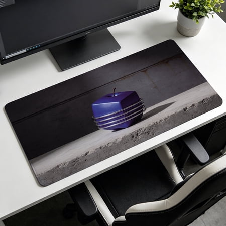 Abstract Geometric Blue Apple with Metal Rings Art Mouse Pad,Non Slip Rubber Pad,Desktop Decoration Drotection Pad,Washable,Lock Edge Multi Size,Mousepad for Home Office