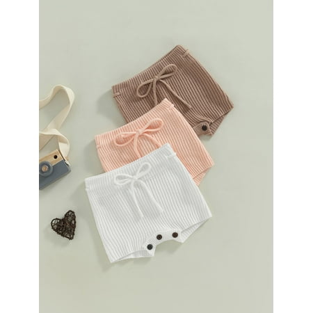 

Sunisery Toddler Baby Girls Shorts Solid Color Ribbed Elastic Drawstring Casual Shorts for Streetwear