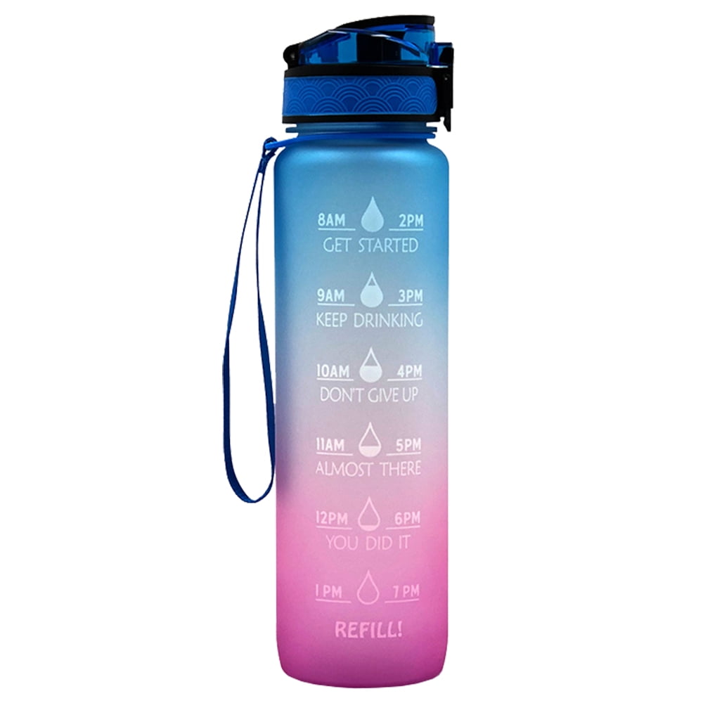 Water Bottle Sports Cycling Running Time Marks BPA Free Flip Straw Frosted Cup 