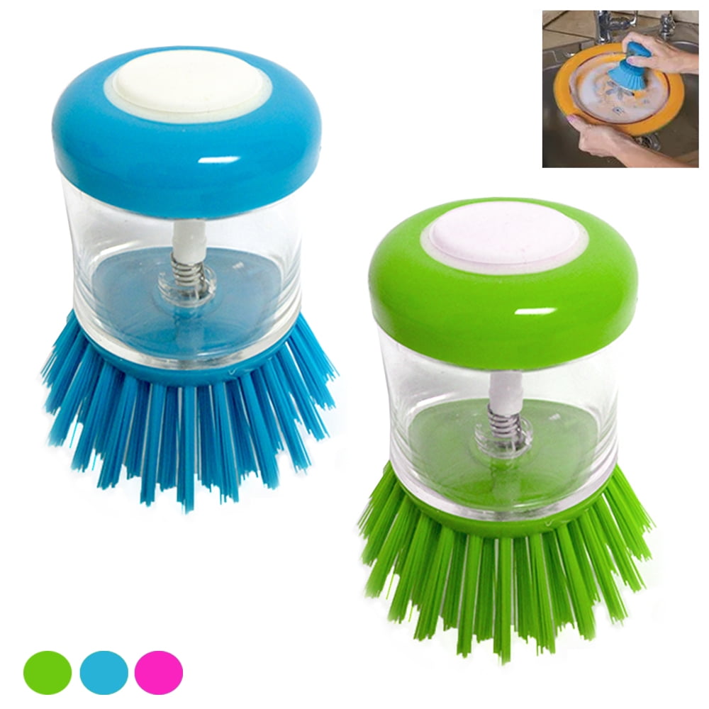 2 Scrubber Soap Dispense Palm Wash Brush Cleaning Pan Pot Dish Bowl